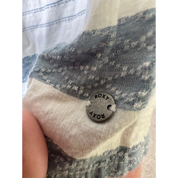 Roxy Women's 100% Cotton Striped Off Shoulder Tie Front Semi Sheer Top L - Picture 6 of 8